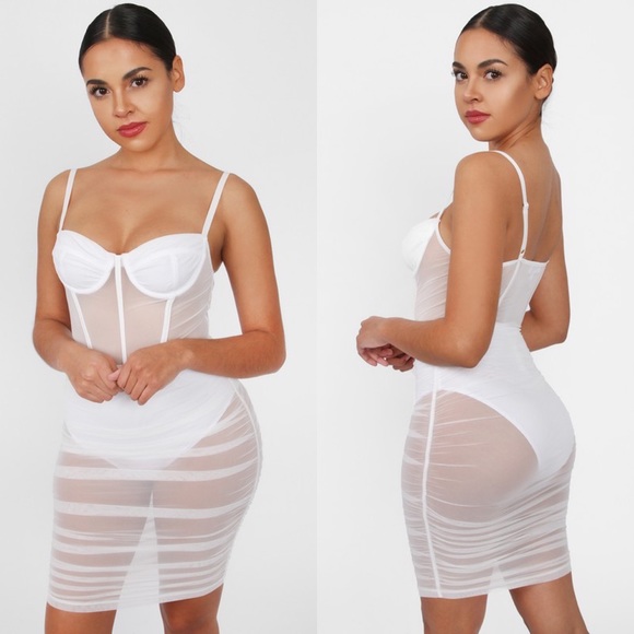 Mesh Corset Ruched Mini Dress - Picture 4 of 7